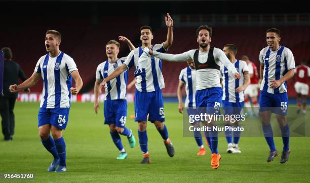 Porto FC players celebrate they win After Premier League International Cup Final match between Arsenal Under 23 against Porto FC at Emirates stadium,...