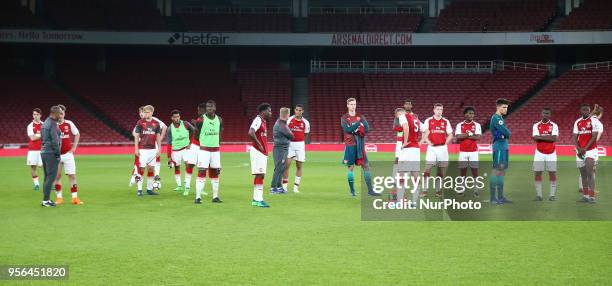 Dejected Arsenal Under 23s players After Premier League International Cup Final match between Arsenal Under 23 against Porto FC at Emirates stadium,...