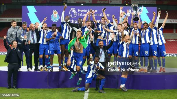 Porto FC celebrate they win over Arsenal After Premier League International Cup Final match between Arsenal Under 23 against Porto FC at Emirates...