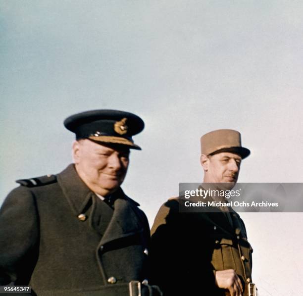 British Prime Minister Winston Churchill and leader of the Free French General Charles de Gaulle prepare for the invasion of France in January 1944...