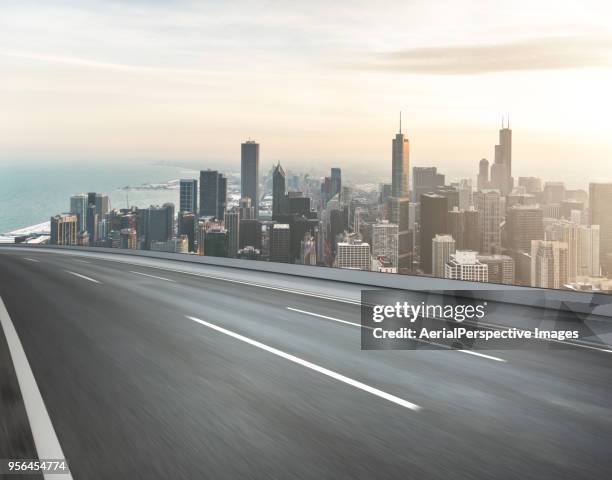 view of chicago skyline - city street ストックフォトと画像