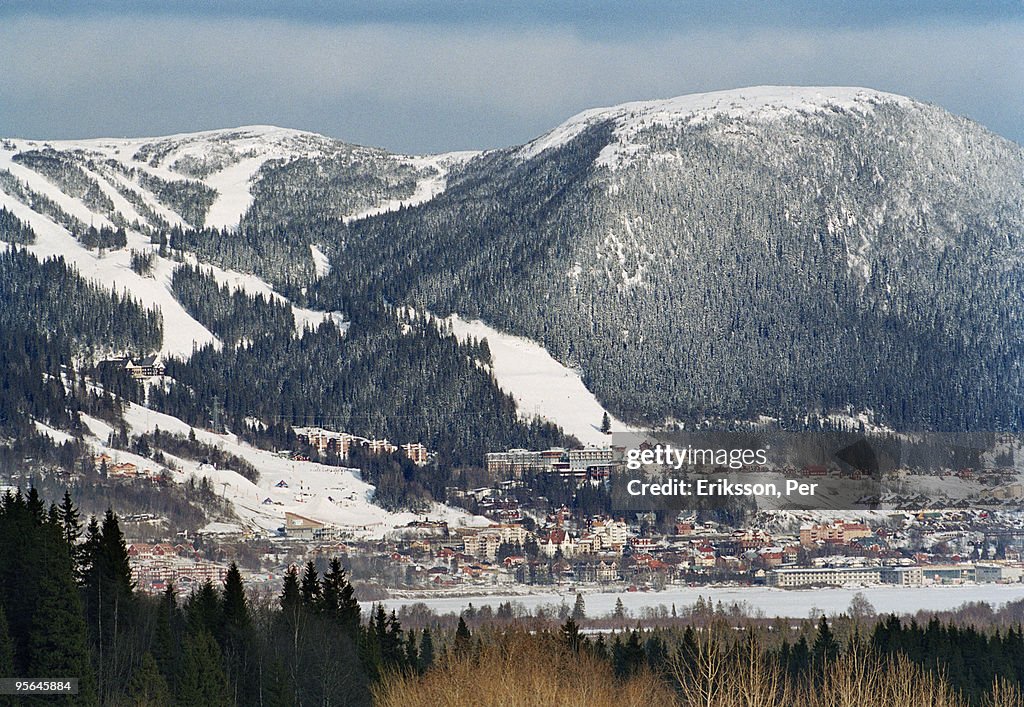 Mountain scenery with a village, Are, Sweden.