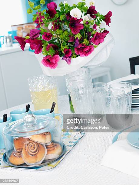 buns on a laid table, sweden. - cerise stock pictures, royalty-free photos & images