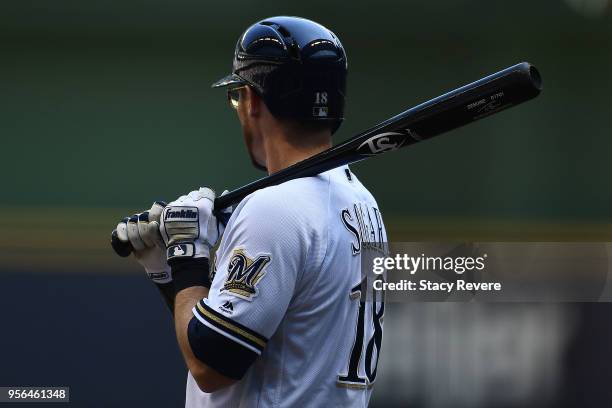 Detailed view of the Franklin batting gloves worn by Eric Sogard of the Milwaukee Brewers during a game against the Pittsburgh Pirates at Miller Park...