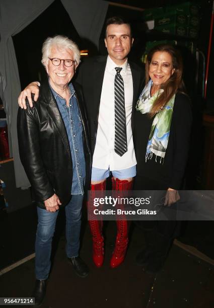 Graham Nash, "Neon Trees" Lead Singer Tyler Glenn and Rita Coolidge pose backstage at the hit musical "Kinky Boots" on Broadway at The Hirschfeld...