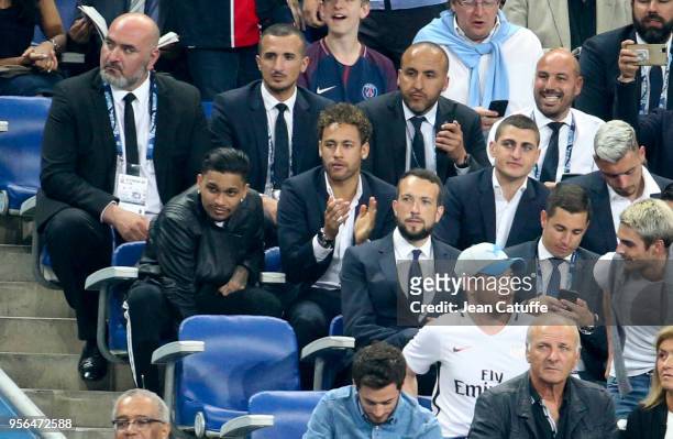 Neymar Jr, Marco Verratti of PSG during the French Cup final between Les Herbiers VF and Paris Saint-Germain at Stade de France on May 8, 2018 in...