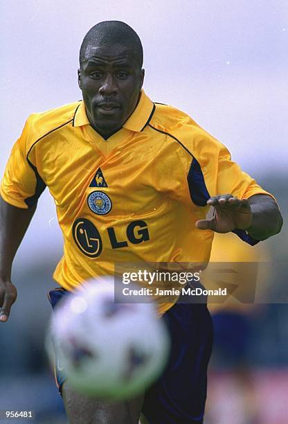 Ade Akinbiyi of Leicester City on the ball during the pre-season friendly against Portsmouth at Fratton Park in Portsmouth, England. \ Mandatory...