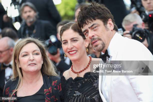 Julie Huntsinger, AnneMarie Jacir and Benicio Del Toro attend the screening of "Everybody Knows " and the opening gala during the 71st annual Cannes...