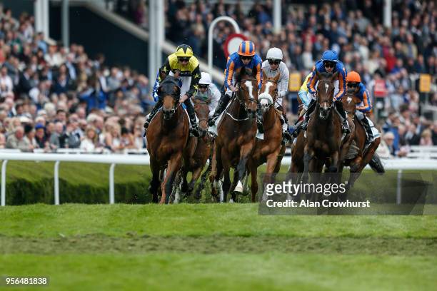 Ryan Moore riding Magic Wand on their way to winning The Arkle Finance Cheshire Oaks at Chester Racecourse on May 9, 2018 in Chester, United Kingdom.