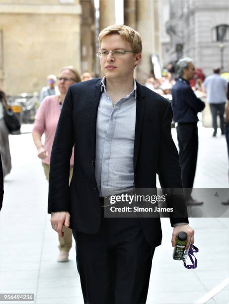 Ronan Farrow seen arriving to the BBC Broadcasting house on May 9, 2018 in London, England.