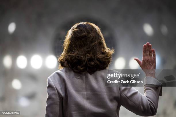 Director nominee Gina Haspel is sworn in during her confirmation hearing before the Senate Committee on Intelligence May 9, 2018 in Washington, DC....