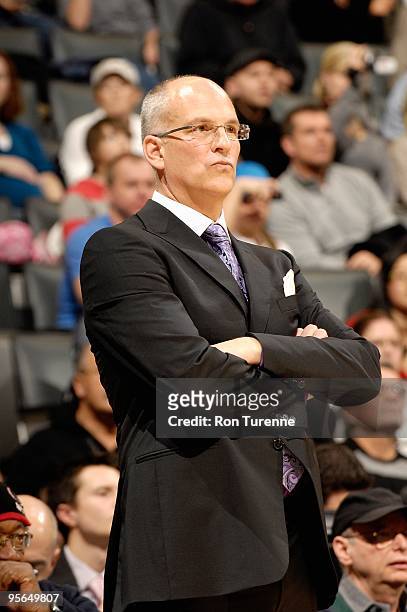 Head coach Jay Triano of the Toronto Raptors watches the action during the game against the New Orleans Hornets on December 20, 2009 at Air Canada...