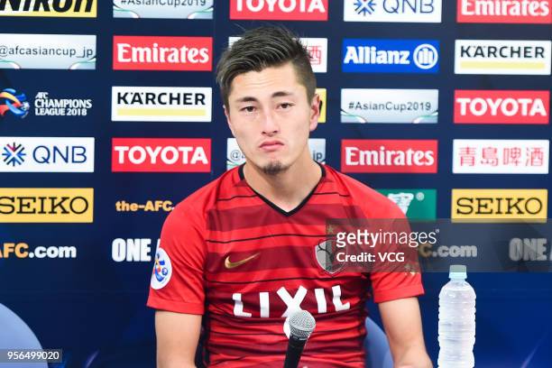 Yuma Suzuki of Kashima Antlers attends a press conference after the AFC Champions League Round of 16 first leg match between Kashima Antlers and...