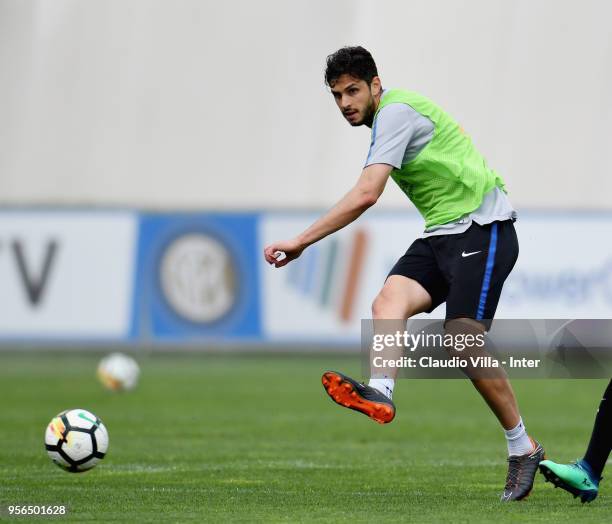 Andrea Ranocchia of FC Internazionale in action during the FC Internazionale training session at the club's training ground Suning Training Center in...