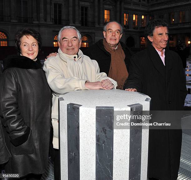 Former French Minister of culture Catherine Tasca, architect Daniel Buren, French Minister of Culture Frederic Mitterrand and Former French Minister...