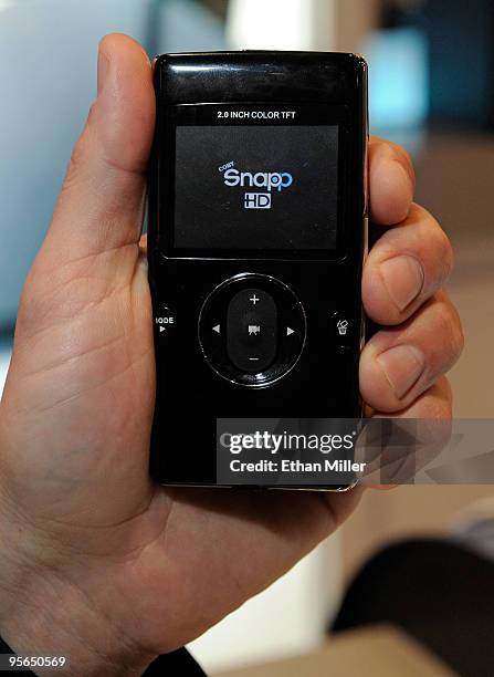 The Snapp HD camcorder by Coby is displayed at the 2010 International Consumer Electronics Show at the Las Vegas Convention Center January 8, 2010 in...