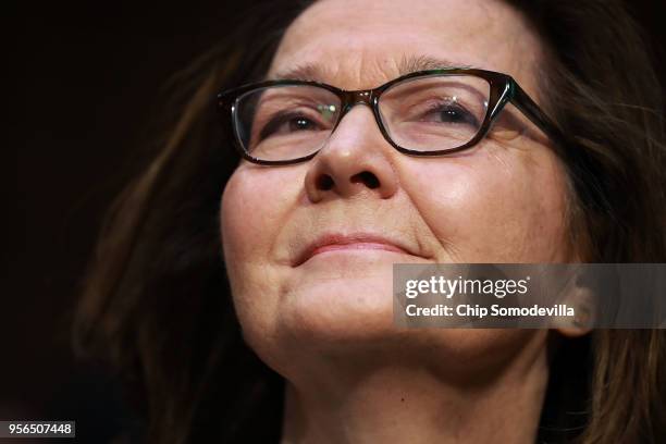 Central Intelligence Agency acting Director Gina Haspel testifies before the Senate Intelligence Committee during her confirmation hearing to become...