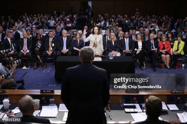 Central Intelligence Agency Deputy Director Gina Haspel is sworn in before the Senate Intelligence Committee during her confirmation hearing to...