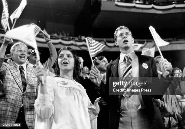 People participate in the Bicentennial God Bless American Festival of Reverend Sun Myung Moon's Unification Church at Yankee Stadium in New York City...