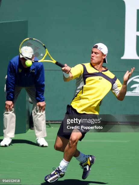 Lleyton Hewitt of Australia in action during the Pacific Life Open at the Indian Wells Tennis Garden in Indian Wells, California on March 13, 2006.