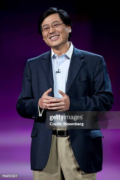 Yang Yuanqing, chief executive officer of Lenovo Group Ltd., speaks during the 2010 International Consumer Electronics Show in Las Vegas, Nevada,...