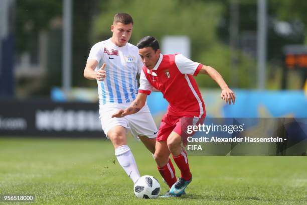 Filip Stoijlkovic of FC Zuerich of battles for the ball with Francisco Silva of Braga of during the Blue Stars FIFA Youth Cup 2018 match between SC...