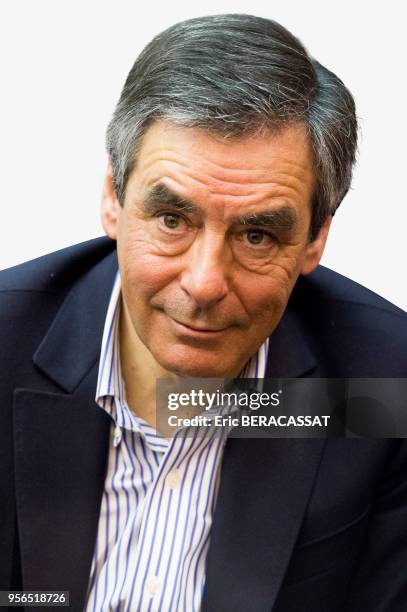 Portrait de François Fillon, candidat à l'élection présidentielle française pour le parti de droite 'Les Républicains' , le 11 mars 2017, Paris,...