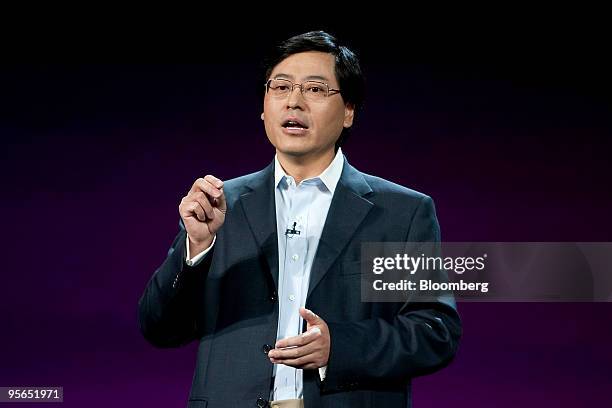 Yang Yuanqing, chief executive officer of Lenovo Group Ltd., speaks during the 2010 International Consumer Electronics Show in Las Vegas, Nevada,...