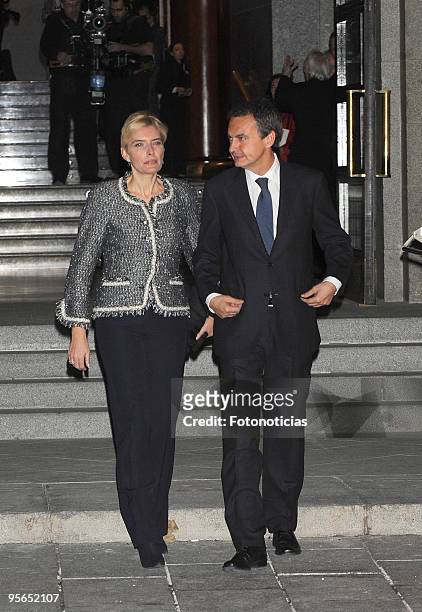 Prime Minister Jose Luis Rodriguez Zapatero and his wife Sonsoles Espinosa arrive to the Inaugural Gala of the Spanish Presidency of the European...