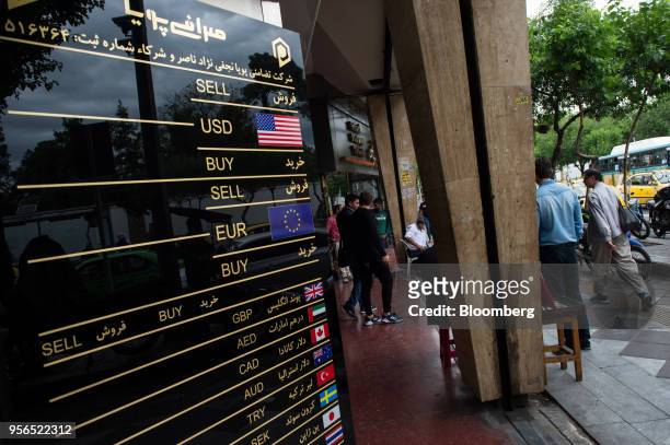 Closed currency exchange bureau rates board displays no rates in Tehran, Iran, on Wednesday, May 9, 2018. U.S. President Donald Trump pulled out of...