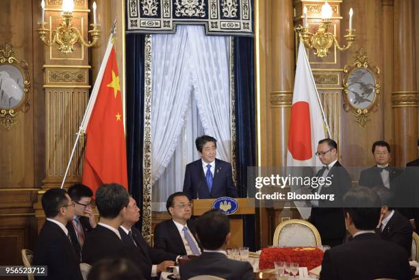 Shinzo Abe, Japan's prime minister, speaks during a joint news conference following a bilateral summit with China's Premier Li Keqiang in Tokyo,...