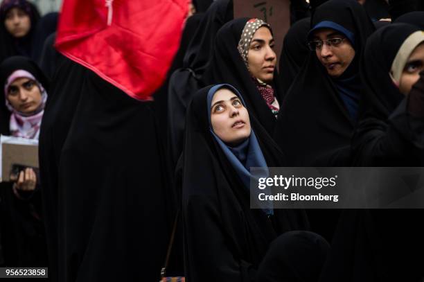 Iranians take part in an anti-U.S. Demonstration outside the former U.S. Embassy headquarters in Tehran, Iran, on Wednesday, May 9, 2018. U.S....