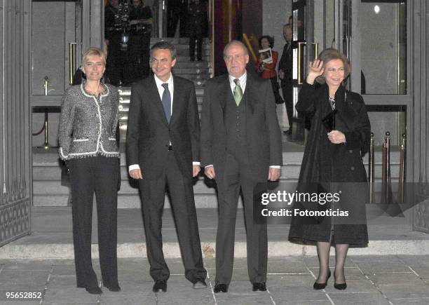 Sonsoles Espinosa, Prime Minister Jose Luis Rodriguez Zapatero, King Juan Carlos of Spain and Queen Sofia of Spain arrive to the Inaugural Gala of...