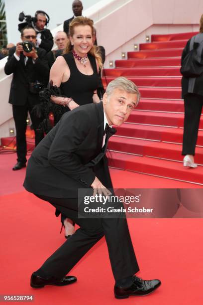 Actor Christoph Waltz and Artistic Director and Co-President of Chopard Caroline Scheufele attends the screening of "Yomeddine" during the 71st...