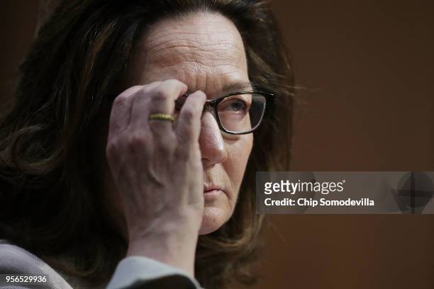 Central Intelligence Agency acting Director Gina Haspel testifies before the Senate Intelligence Committee during her confirmation hearing to become...