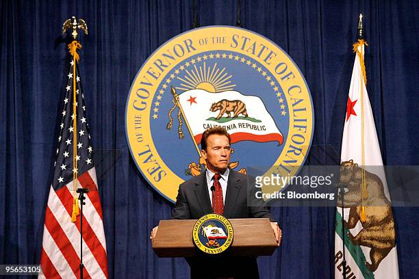 Arnold Schwarzenegger, governor of California, speaks about his budget proposal for the 2010-2011 fiscal year in Sacramento, California, U.S., on...