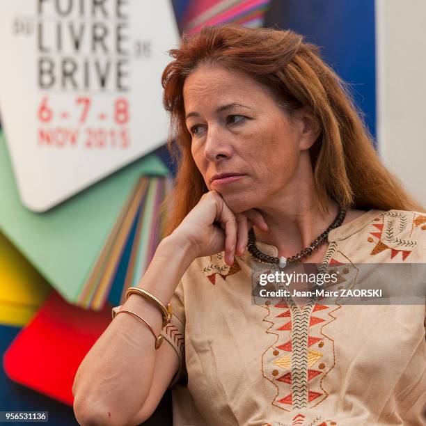 Portrait d'Anne Dufourmantelle, psychanalyste et philosophe française, à l'occasion de la 34e Foire du Livre le 8 novembre 2015, à...