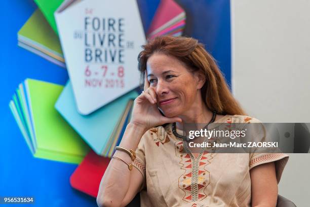 Portrait d'Anne Dufourmantelle, psychanalyste et philosophe française, à l'occasion de la 34e Foire du Livre le 8 novembre 2015, à...