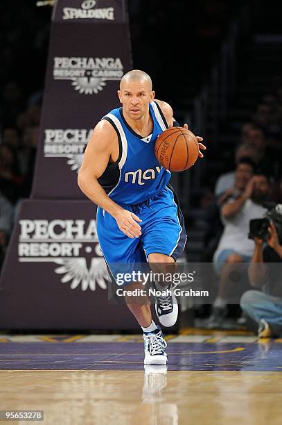 Jason Kidd of the Dallas Mavericks drives the ball up court during the game against the Los Angeles Lakers on January 3, 2010 at Staples Center in...