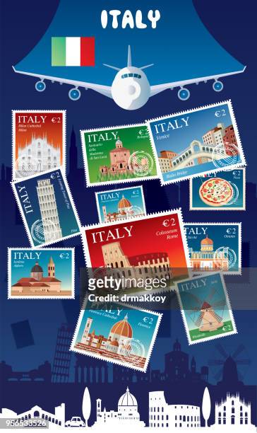 illustrazioni stock, clip art, cartoni animati e icone di tendenza di italia affrancatura - italian tag