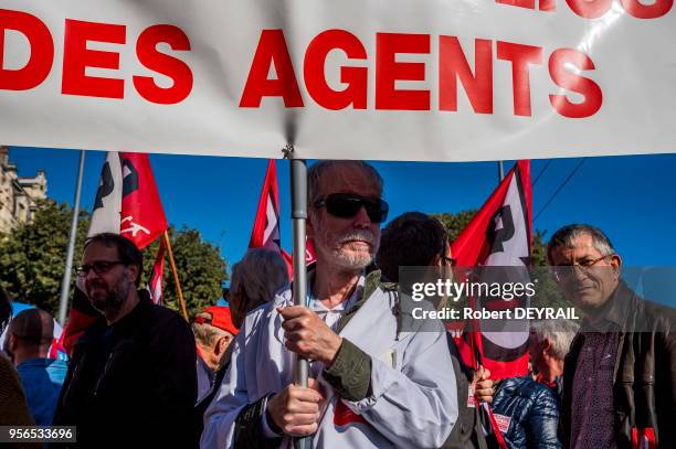 Manifestation de la fonction publique contre la réforme du code du travail, le 10 octobre 2017 à Lyon, France.