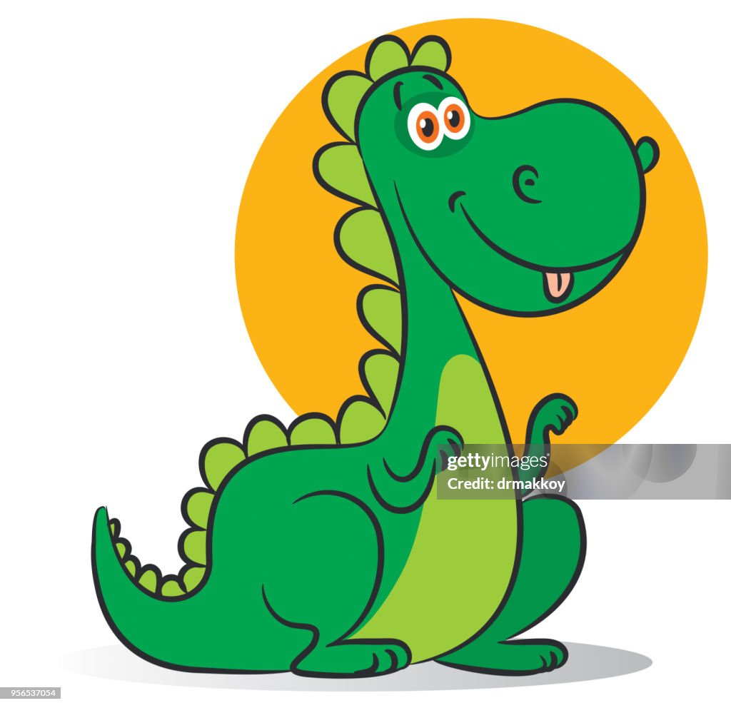 Vector cartoon illustration of a cute dinosaur with sunglasses jumping in  the water. Stock Vector