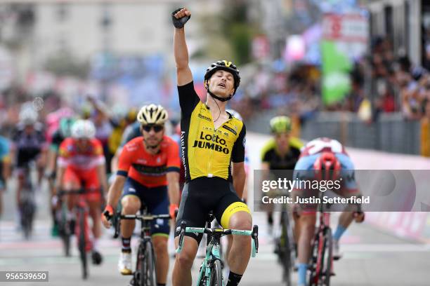 Arrival / Enrico Battaglin of Italy and Team LottoNL-Jumbo / Celebration / Giovanni Visconti of Italy and Team Bahrain-Merida / Jose Goncalves of...