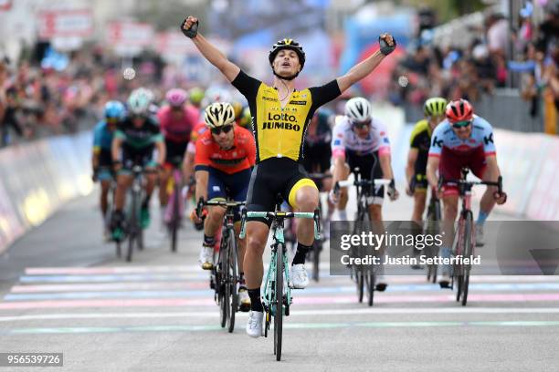 Arrival / Enrico Battaglin of Italy and Team LottoNL-Jumbo / Celebration / Giovanni Visconti of Italy and Team Bahrain-Merida / Jose Goncalves of...