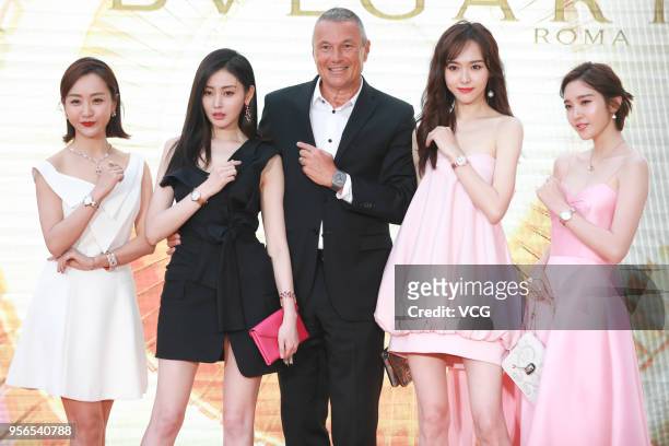 Actresses Yang Rong, Zhang Tianan, BVLGARI Global CEO Jean-Christophe Babin, Tang Yan and Tang Yixin attend Bvlgari's Lvcea Tubogas watch event at...