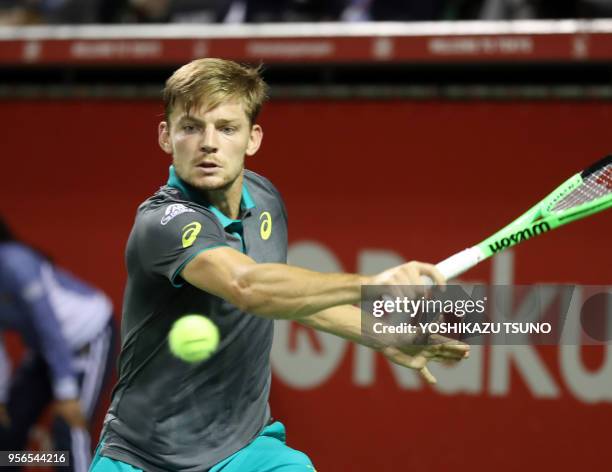 Le belge David Goffin lors de sa victoire lors de la demi finale du tournoi Rakuten Japan Open tennis championships à Tokyo le 7 octobre 2017, Japon.