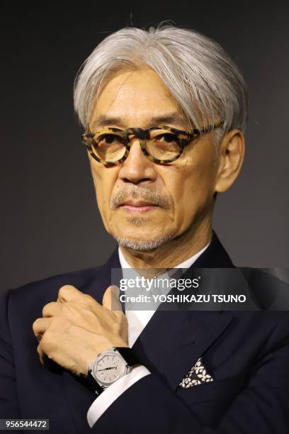 Le compositeur japonais Ryuichi Sakamoto auteur de la musique "TIME" pour la montre "Bvlgari Octo Finissimo Trilogy", 24 août 2017, Tokyo, Japon. La...
