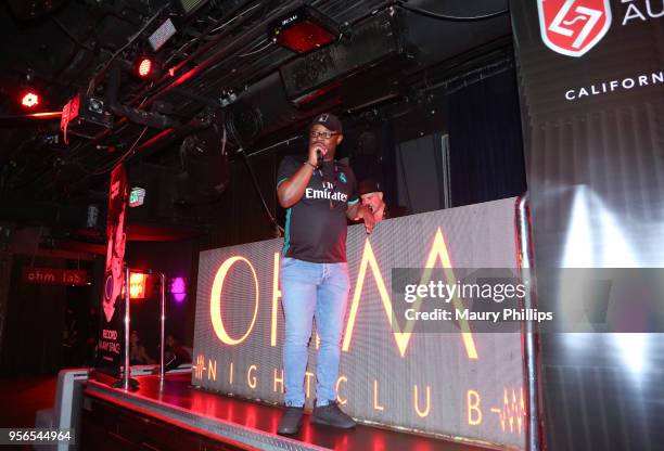 Host Courtney "Cizzurp" Carroll speaks onstage at the 'istandard Producer And Rapper Showcase' during The 2018 ASCAP "I Create Music" EXPO at Loews...