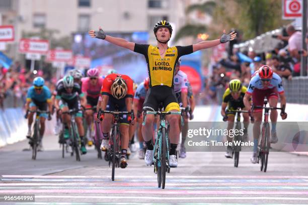 Arrival / Enrico Battaglin of Italy and Team LottoNL-Jumbo Celebration / Giovanni Visconti of Italy and Team Bahrain-Merida / during the 101th Tour...