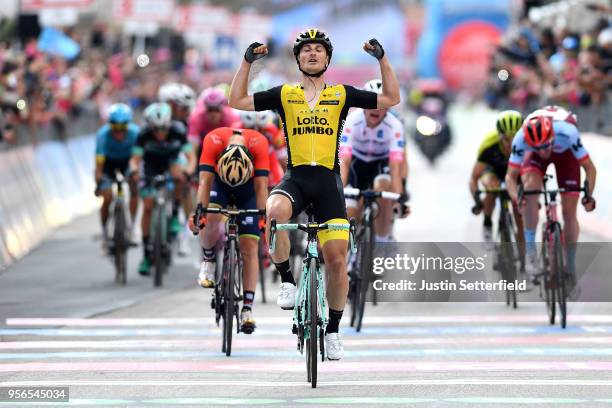 Arrival / Enrico Battaglin of Italy and Team LottoNL-Jumbo / Celebration / Giovanni Visconti of Italy and Team Bahrain-Merida / Jose Goncalves of...